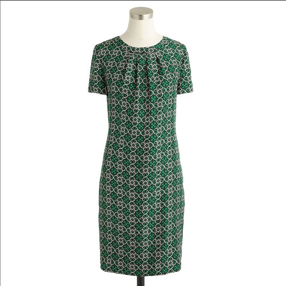 J. CREW Silk Latticework Medallion Shift Dress